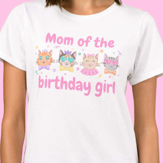 Rosa Colorful Mamma i Birthday Girl Kattunge T Shirt
