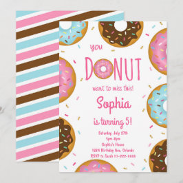 Rosa Colorful Sprinkle Donuts Birthday Inbjudan