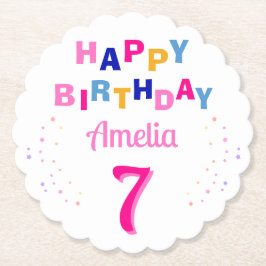 Rosa Colorful Stars Girl Grattis på födelsedagen P Underlägg Papper