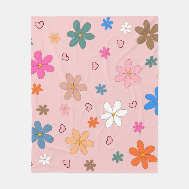 Rosa Colorful Tropical Blommigt Botanical Summer Fleecefilt (Framsidan)