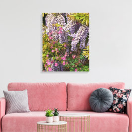 Rosa Columbine och Lila Wisteria Blommigt Canvastryck