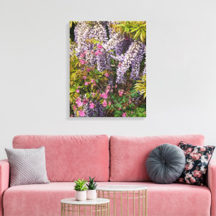 Rosa Columbine och Lila Wisteria Blommigt Canvastryck
