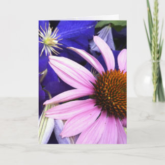 Rosa Cone Flower & Lila Clematis Greeting Card Kort