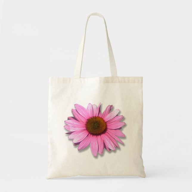 Rosa Cone Flower | Vit bakgrund eller DIY Färg Tygkasse (Framsidan)
