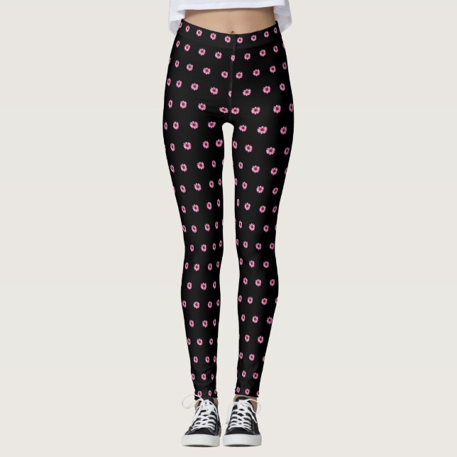 "Rosa Cone Flowers" på Black - Leggings (Framsida)