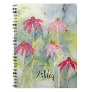 Rosa Coneflowers Watercolor Notebook Anteckningsbok