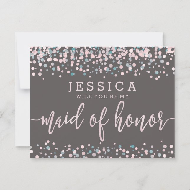  Rosa Confetti blir du min Maid of honor Inbjudningar (Framsida)