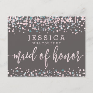 Rosa Confetti blir du min Maid of honor Inbjudningar
