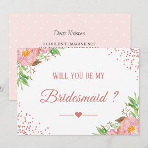 Rosa Confetti Blommigt blir du min bridesaid Inbjudningar