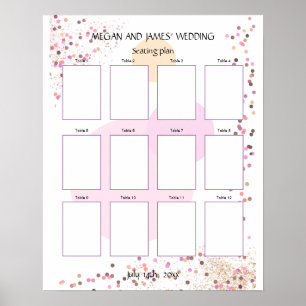 Rosa Confetti-cirklar Blank 12Bord sittplatsplan Poster
