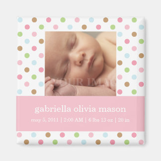 Rosa Confetti Dots Birth Announcement Magnet