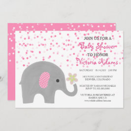 Rosa Confetti Elephant Flicka Shower-inbjudan Inbjudningar