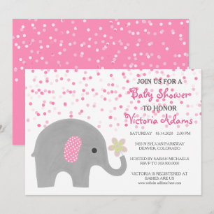 Rosa Confetti Elephant Flicka Shower-inbjudan Inbjudningar