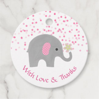 Rosa Confetti Elephant Flicka Shower Tack Gåvor Etiketter