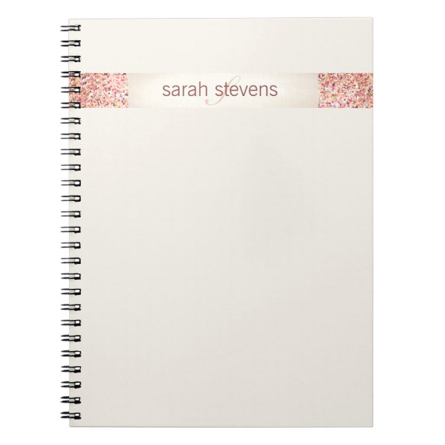 Rosa Confetti Glitter Anteckningsbok Med Spiral (Framsidan)