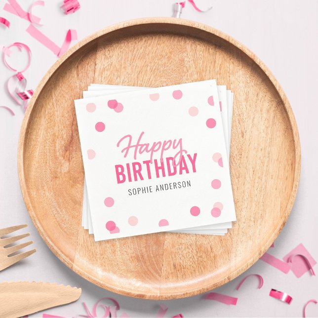 Rosa Confetti Grattis på födelsedagen Pappersservett (Skapare uppladdad)