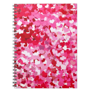 Rosa Confetti Hearts Anteckningsbok Med Spiral