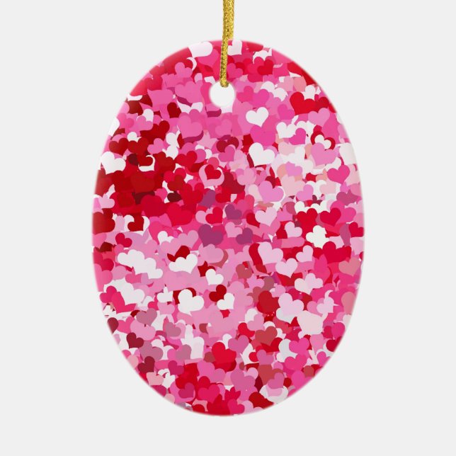 Rosa Confetti Hearts Julgransprydnad Keramik (Framsidan)