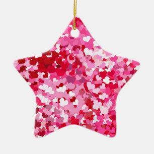 Rosa Confetti Hearts Julgransprydnad Keramik