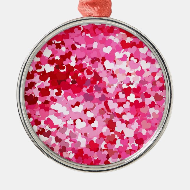 Rosa Confetti Hearts Julgransprydnad Metall (Framsidan)