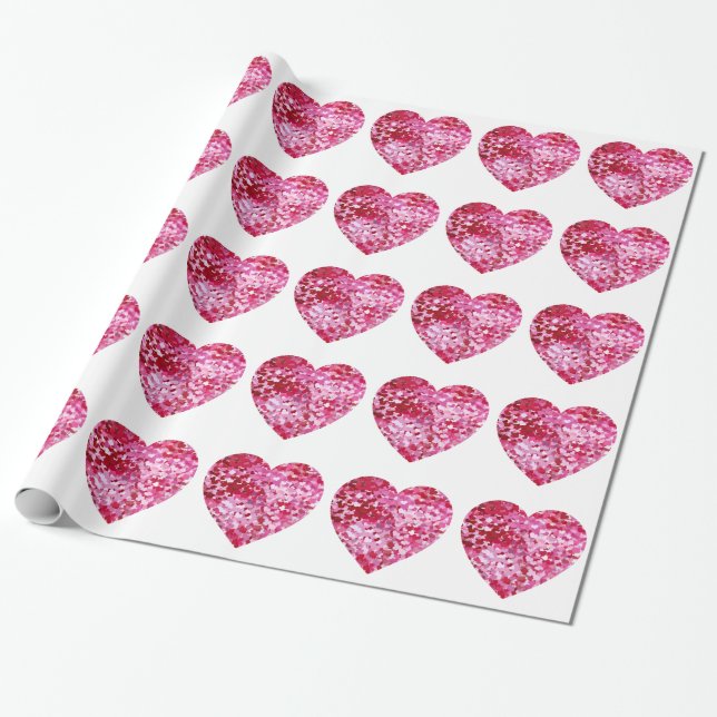 Rosa Confetti Hearts Presentpapper (Utrullad)