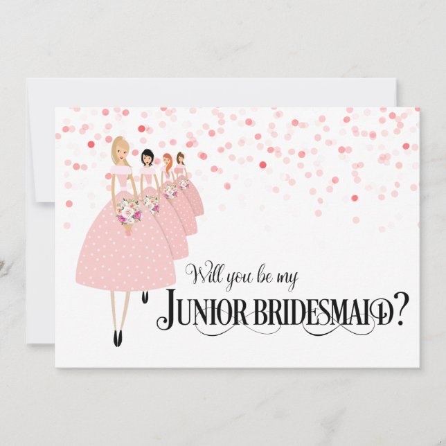Rosa Confetti kommer du att bli min Junior Bridesm Inbjudningar (Framsida)