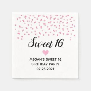 Rosa Confetti Sweet 16 Birthday Pappersservett