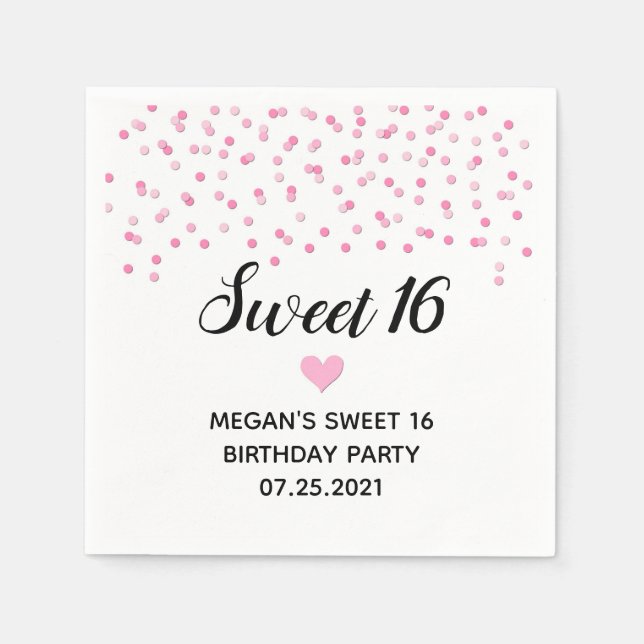 Rosa Confetti Sweet 16 Birthday Pappersservett (Framsidan)