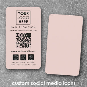 Rosa Connect with US Social Media QR-kodLogotyp Visitkort