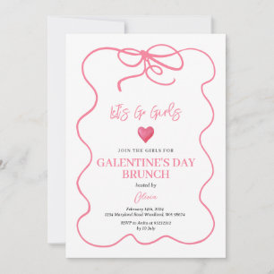 Rosa Conquette Handdragen Girl's Galentine Brunch Inbjudningar