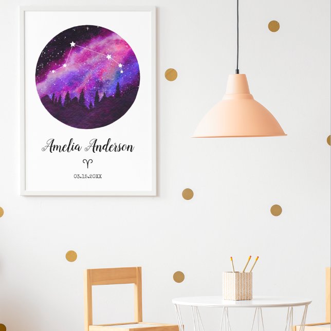 Rosa Constellation Aries Horoscope Sign Gift Poster (Skapare uppladdad)