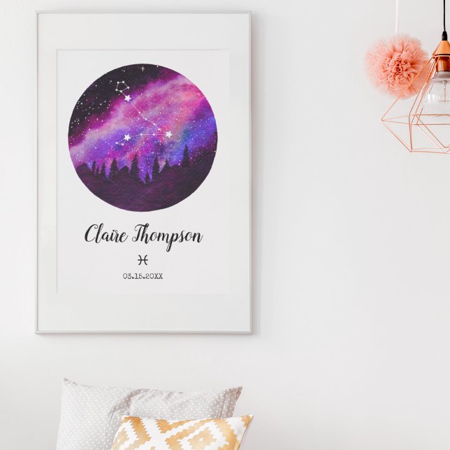 Rosa Constellation Pisces Horoscope Sign Gift Poster (Skapare uppladdad)