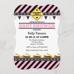 Rosa Construction Baby Shower-inbjudan Inbjudningar