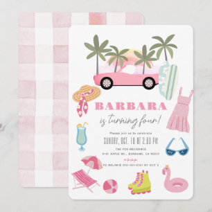 Rosa Conversible Handflatan Träd Girl Birthday Inbjudningar
