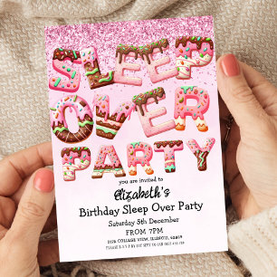 Rosa Cookie Brev Sleepover Födelsedagsfest Inbjudningar