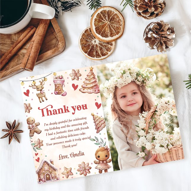 Rosa Cookie Jul Födelsedag Foto Tack Kort (Skapare uppladdad)