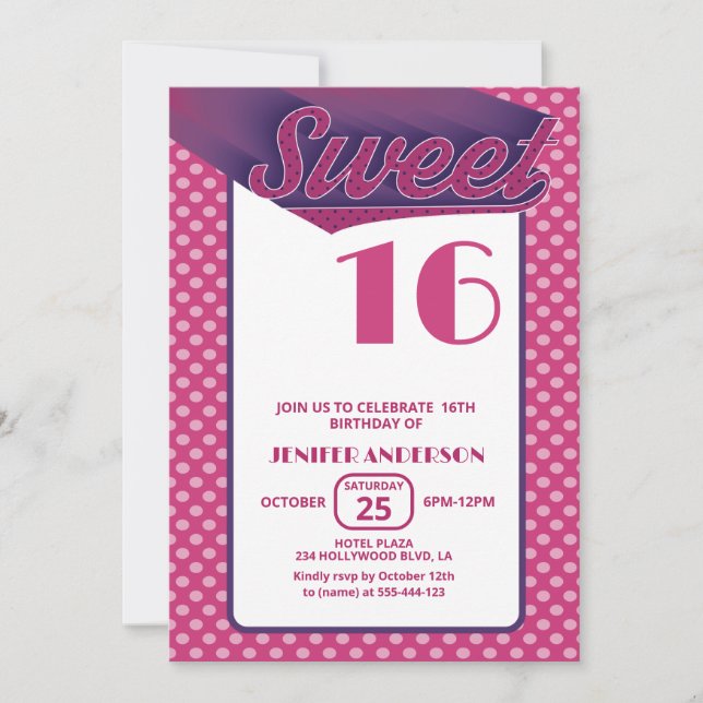 Rosa Coola, återformig typografi söt 16 Inbjudningar (Framsida)