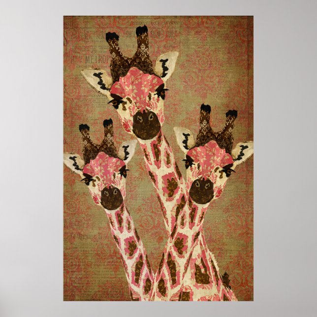Rosa & Copper Giraffes Art Poster (Framsidan)
