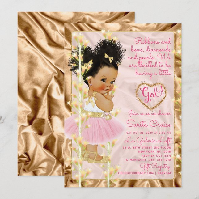 Rosa Copper Guld Baby Shower Girl Inbjudningar (Fram/baksida)