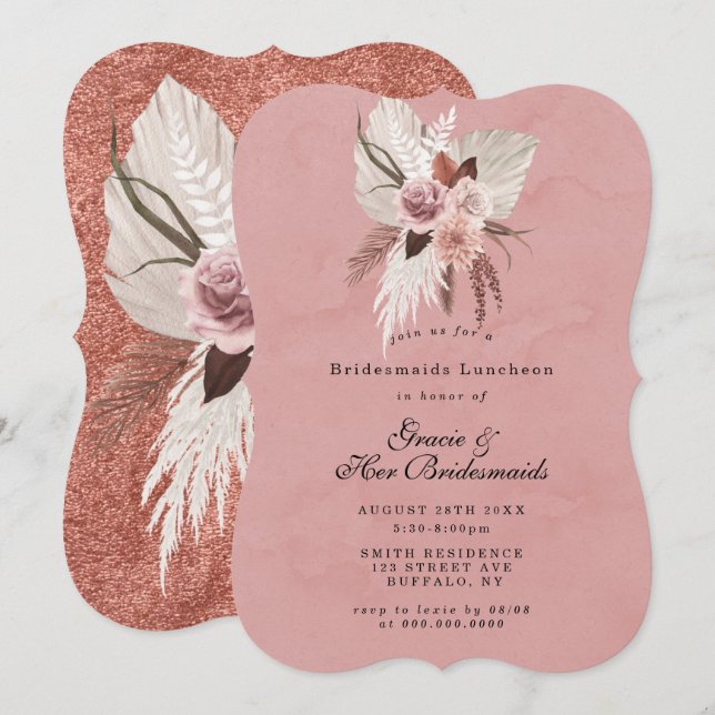 Rosa Copper Tropical Bridesmaids Luncheon Inbjudan (Fram/baksida)