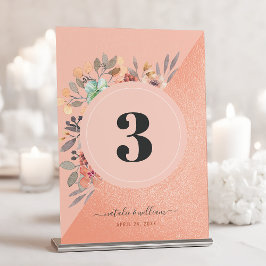  Rosa Copper Watercolor Blommigt Chic Bröllop Bordsnummer