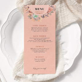  Rosa Copper Watercolor Blommigt Chic Bröllop Meny