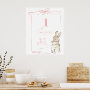 Rosa Coquett Peter Rabbit 1:a födelsedag Välkommen Poster