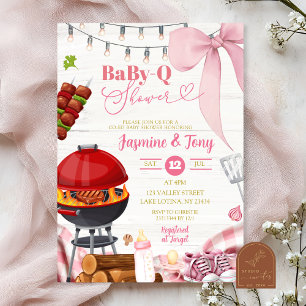 Rosa Coquette Backyard BabyQ Baby Shower Inbjudningar