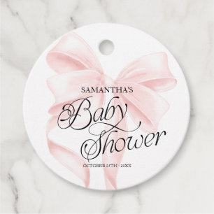 Rosa Coquette-båge Baby Shower Förmånsetiketter Gåvor Etiketter