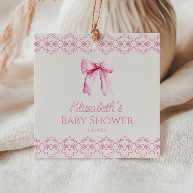 Rosa Coquette Båge Bebis Shower Gåvor Etiketter (Skapare uppladdad)