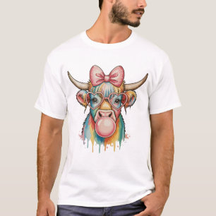Rosa Coquette-båge Highland-ko Bubbelgum T Shirt