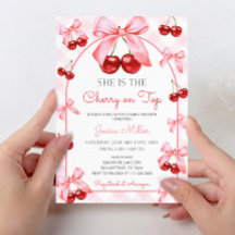 Rosa Coquette-båge Körsbär på toppen Baby Shower