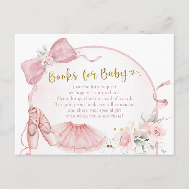 Rosa Coquette Ballerina Baby Shower Bokar för Baby Inbjudan Vykort (Framsida)