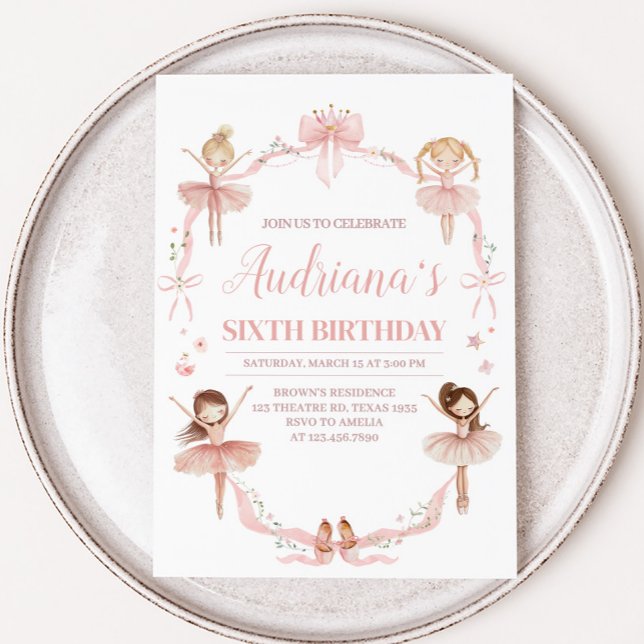 Rosa Coquette Ballerina Födelsedagsfest Inbjudningar (Pink Ballerina Birthday Party Invitation)